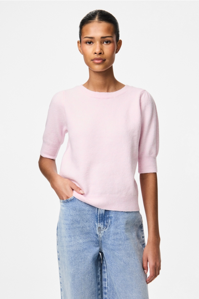PCFUNIA SS O-NECK BOW KNIT TOP D2D 17161141 PINK TULLE
